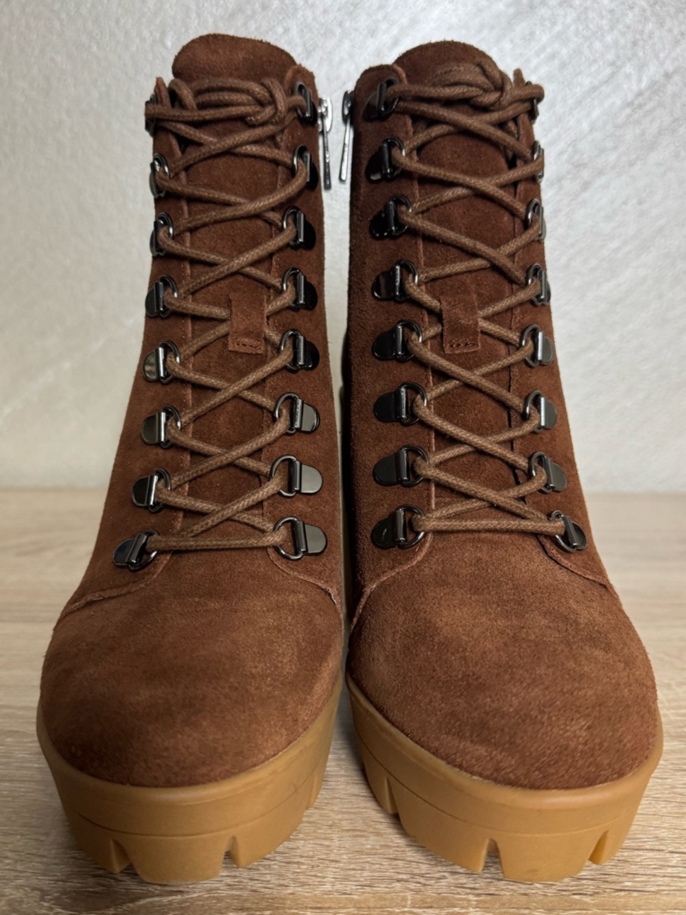Jessica Simpson Mistah 8.5M Nut Brown Suede Heeled Chunky Platform Combat Boots - Picture 2 of 14